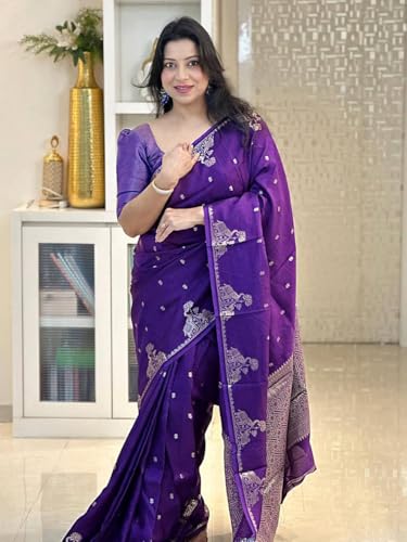 Image of SGF11 Women's Kanjivaram Soft Silk Saree With Blouse Piece