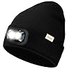 Blukar LED Super Lumineux Bonnet Chapeau, 2 en 1 Chapeau Tricoté de Course Lampe Frontale Rechargeable, 5 Modes, Angle Adjustable, Confortable Hiver Chaud Cadeaux pour Hommes et Femmes-Bandeau Inclus