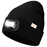 Blukar LED Super Lumineux Bonnet Chapeau, 2 en 1 Chapeau Tricoté de Course Lampe Frontale Rechargeable, 5 Modes, Angle Adjustable, Confortable Hiver Chaud Cadeaux pour Hommes et Femmes-Bandeau Inclus