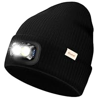 Blukar LED Super Lumineux Bonnet Chapeau, 2 en 1 Chapeau Tricoté de Course Lampe Frontale Rechargeable, 5 Modes, Angle Adjustable, Confortable Hiver Chaud Cadeaux pour Hommes et Femmes-Bandeau Inclus