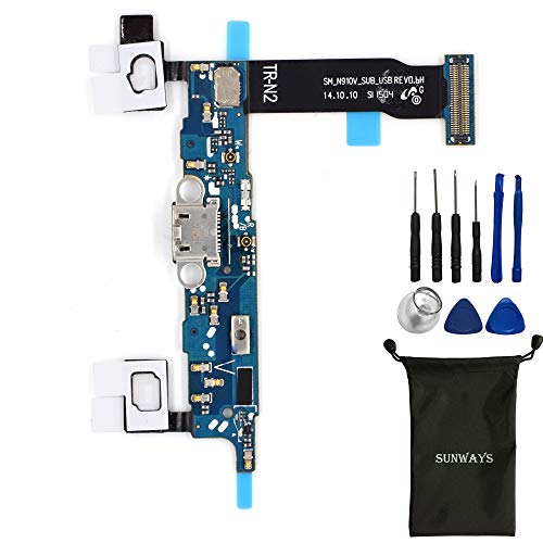 sunway Cell Phone Replacement Part for Samsung Galaxy Note 4 N910V Charging Port Plug Flex Cable + Earphone Jack + Microphone + Sensor Flex Cable