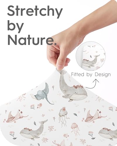 Image of Pack and Play Sheets Fitted, Ultra Soft Mini Crib Sheets Girl, Pink Pack N Play Mattress Sheets Hypoallergenic and Soothing, Premium Jersey Playard Sheets, Safari Sea Animals, 2 Pack