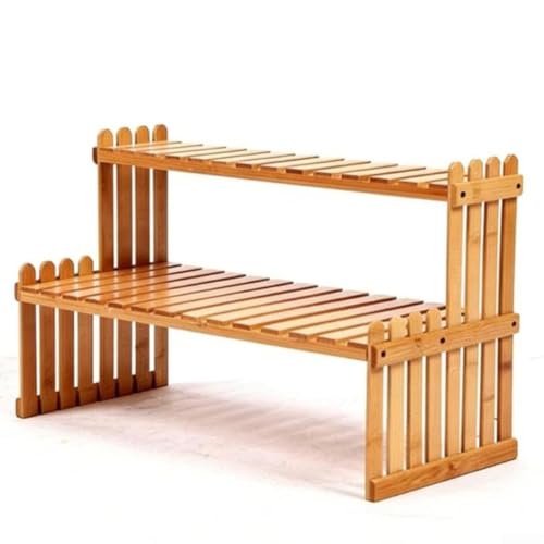 Estante de madera de 2 niveles en escalera con acabado natural E 2