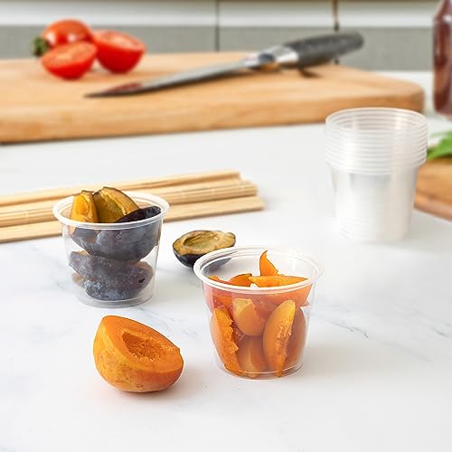 Image of GUSTO 5.5 oz Jello Shot Cups [250 Count] Clear Plastic Disposable Portion Containers for Sauces, Dressings & Samples, No Lids - Durable, Stackable (Formerly Comfy Package)