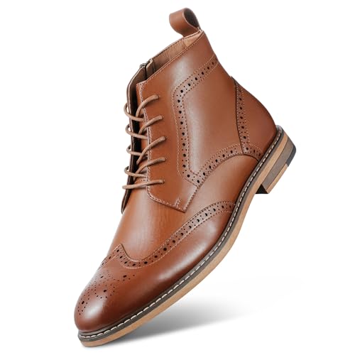 FUNROMAN Men's Dress Boots, Wingtip Brogue Ankle Boots with Side