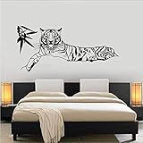 jukunlun Bambusblätter Liegend Tiger Vinyl Wandtattoo Wohnkultur Wohnzimmer Schlafzimmer Wandbild Entfernbare Wand Stickers43X93Cm
