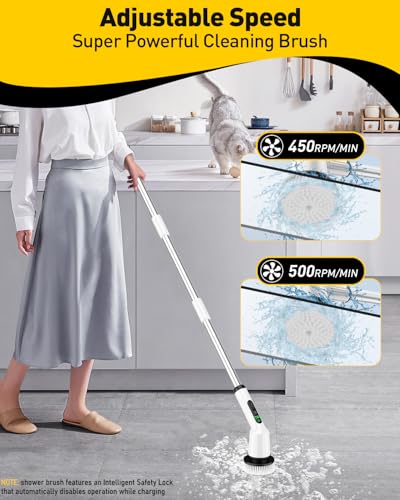 Image of Electric Spin Scrubber for Cleaning Bathroom, Shower Scrubber Cordless Cleaning Brush with IPX7 Waterproof & 2 Speed, 3 Flat Brush Heads, Bathroom Cleaning Supplies for Shower Tub Kitchen Tile Toilet