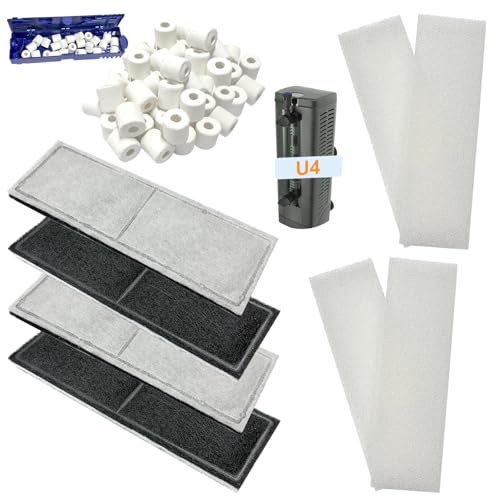 beaufan 9 unidades de medios de filtro para acuario, compatible con filtro interno Fluval U4 A480, filtro de acuario de agua dulce y salada, incluye 4 almohadillas de espuma, 4 cartuchos de