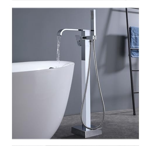 WRJAHCG Cascada Suelo Bañera Exenta Grifo,Rotación De 360° Grifo De Bañera De Pie Caliente Y Fría,Latón Monomando Grifo De Pie para Bañera Exenta,Cromo