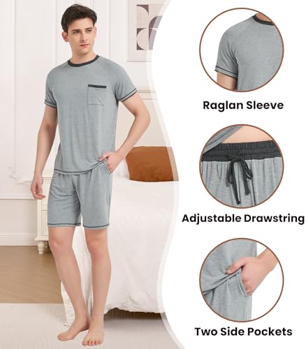 Image of NACHILA Men's Bamboo Viscose Pajamas Set Raglan Short Sleeve Shorts Pjs