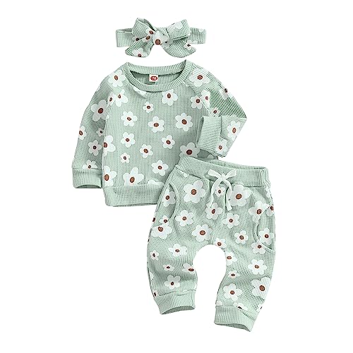 Image of Toddler Baby Girl Fall Winter Clothes Newborn Infant Floral Pullover Sweatshirt T-Shirts+Pants 3PCS Outfits Set
