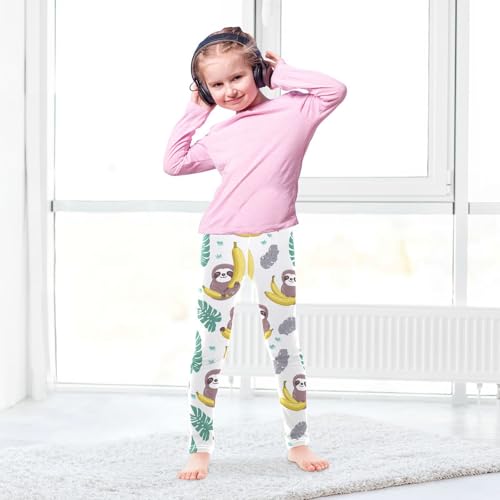 Wusikd Cute Sloths Girls' Leggings Toddler Doodles Banana Leaves Kids Yoga Pants Dance Active Tights 4T4