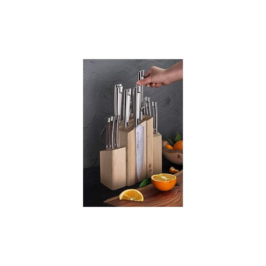 Cangshan TN1 Series 1021967 Swedish 14C28N Steel Forged 14-Piece DENALI Magnetic Knife Block Set, Maple