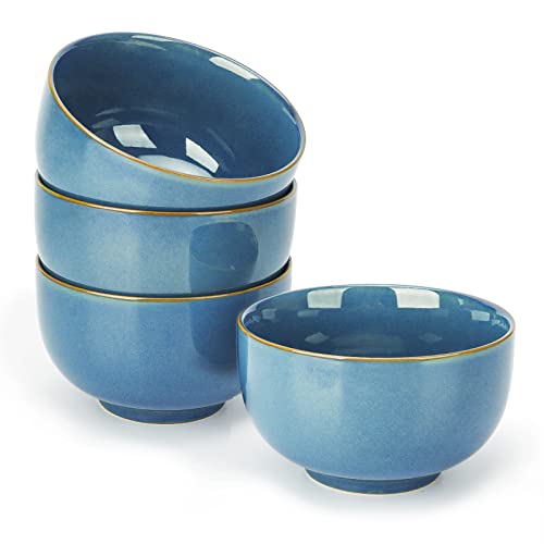KitchenTour Japanische Ramenschalen, Keramik-Nudelschalen, 4er-Set, 850 ml, große Kapazität, tiefe Porzellan-Müslischalen für Pho, Udon, Reis, Suppe, Haferflocken, Blau Cover