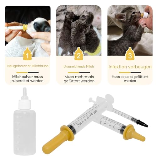 Aufzuchtflasche Katze, Welpenmilch Aufzuchtflasche für hundewelpen Kitten, Nippel mit Spritzen für Welpen, Kätzchen, Eichhörnchen und andere Neugeborene Haustiere,18 Stück