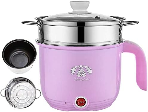 Wxvimi Electric Noodle Pot,Electric Cooking Pot,Rapid Noodles Cooker,1.8L Electric Ramen Cooker with Steamer,Non-Stick Mini Hot Pot Electric,Suitable for Pasta,Dumplings,Eggs,Soup,Porridge(Pink)