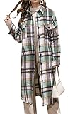 YMING Women's Casual Plaid Long Shirt Classic Turn-Down Collar Cardigan Long Sleeve Button Down Jacket Green M