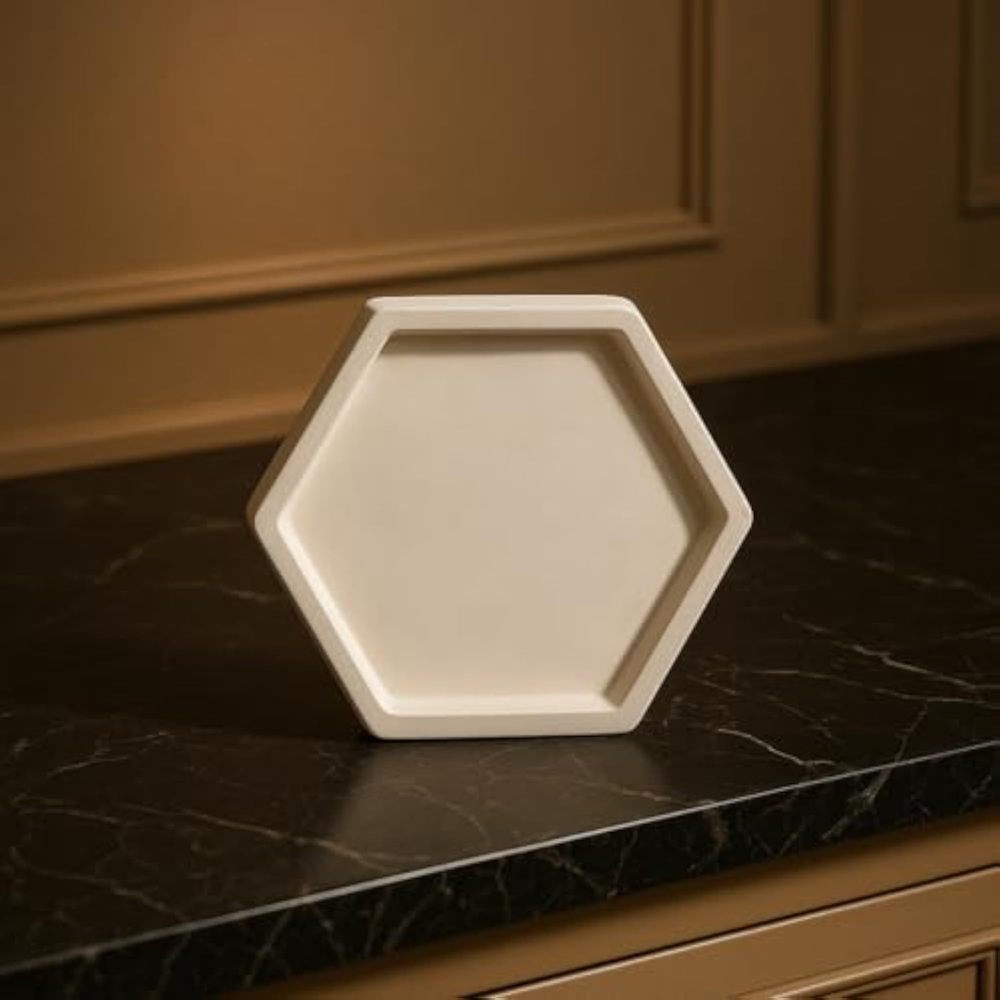 Set of 1 Hexagon White Concrete Aesthetic Tray, Minimalist