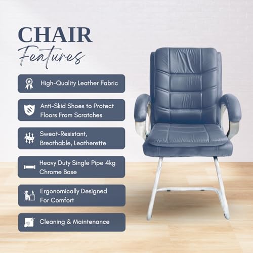 Image of activa Executive Office Visitor Chair | Ergonomic Relax Chair for Study, Home, Reception| Comfortable Cushioned Seat Back, Double Pipe Frame with Arm Rest Guest Seating (1, Grey, Star)