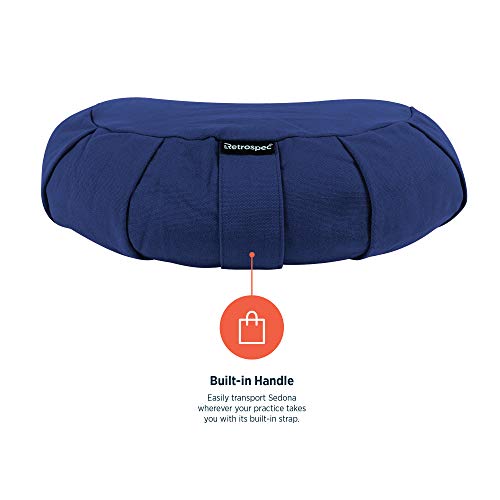 Image of Retrospec Sedona Zafu Yoga Meditation Cushion with Carry Handle and Filled with buckwheat Hulls; Midnight Blue, Crescent