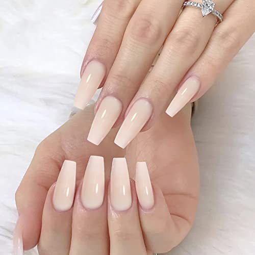 24 Piezas Uñas a Presión, Uñas Postizas de Ataúd, Uñas Largas Francesas, Uñas Postizas de Ballet, Uñas Postizas con Degradado de Color, Uñas Postizas Acrílicas sin Pulir para Damas y Niñas Cover