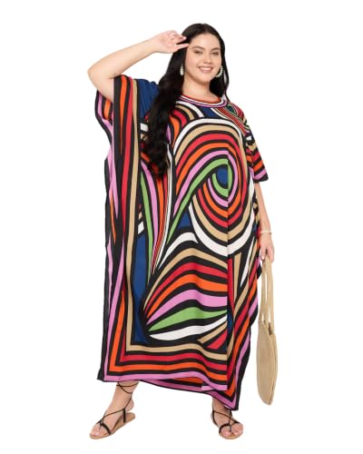Image of Gypsie Blu Women Plus Size Kaftan Dress Beach Cover Up Maxi Dresses for Women, V-Neck Kimono Sleeve 1X-3X
