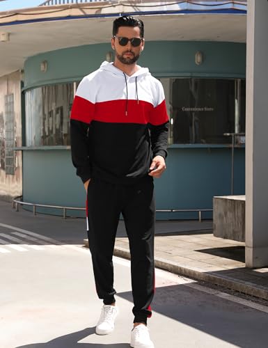 Babioboa Men's Tracksuit 2 Piece Color Block Hoodie Set Pullover Sweatshirt and Jogging Sweatpants Athletic Sweatsuits Set3
