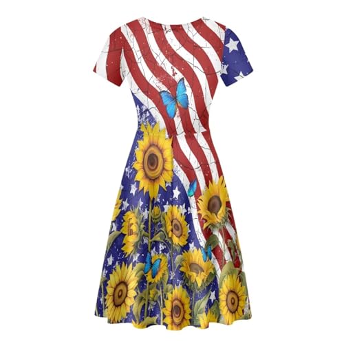 Image of HUGS IDEA Womens Puffy Swing Midi Dress Round Neck Short Sleeve Party A-Line Dresses