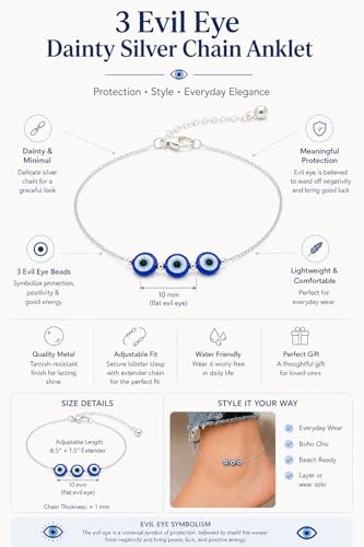 Image of High Trendz Evil Eye Anklet for Women & Girls | Silver Plated Nazar Charm Anklet | Adjustable Minimal Foot Jewellery | Gift for Birthday, Rakhi, Valentine