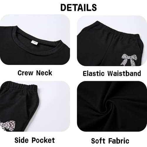Image of Tween Girls Clothes Long Sleeve Graphic Sweatshirt Top + Bow Knot Pants 2 Piece Outfit Set, Size 7-16Years