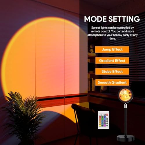 Image of One94Store RGB Sunset Projection Lamp - 16 Color Modes LED Night Light with Remote for Bedroom, Romantic Decor, Valentine Day Gift, Love Gift for Her, Couple Gift, Ambient Mood Lighting