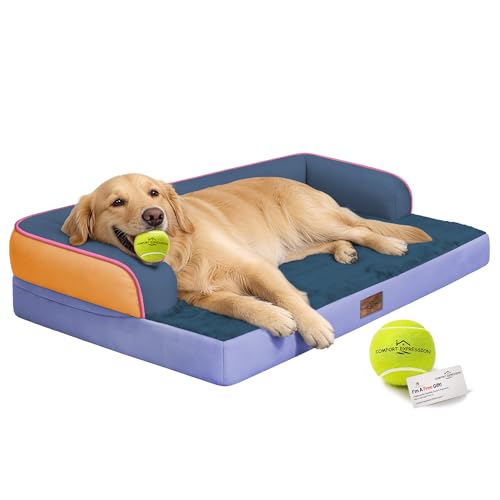 Image of Comfort Expression Washable Orthopedic Dog Bed for Extra Large Sized Dogs | Waterproof Memory Foam Pet Bed 42x30 Inch with Removable Cover with Non-Slip & Bolster