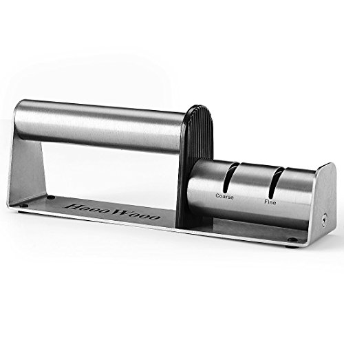 HoooWooo Chefs’ Choice Knife Sharpener for All Kinds of Knives, Stainless Steel Body with 2 Stages Sharpen System Coated with Diamond-Repair and Restore Knives.