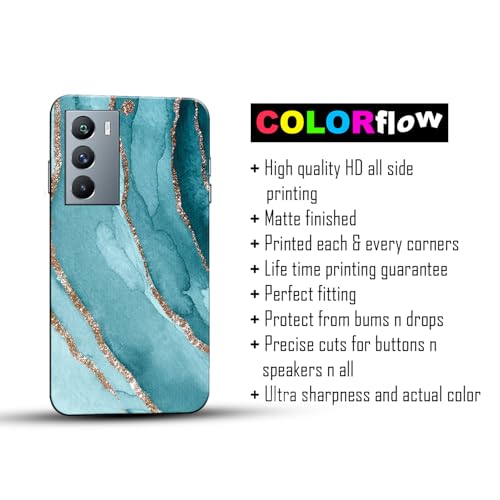 Image of COLORflow Back Cover Compatible with iQOO 9 SE 5G | Beautiful Blue Marble Golden Stripes | Designer Printed Hard CASE Bumper Back Cover Compatible with iQOO 9 SE 5G