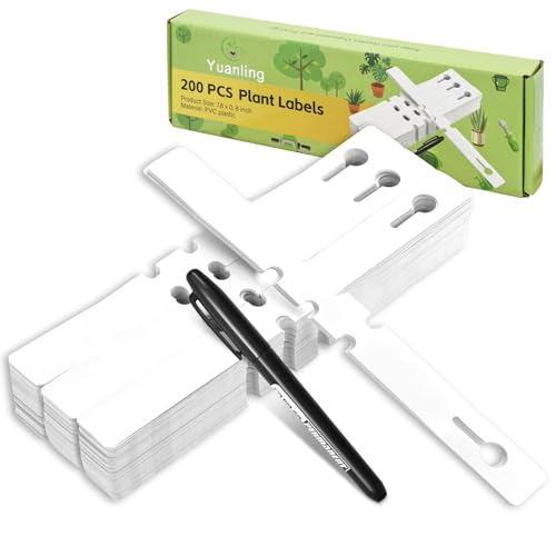 Plant Labels 200Pcs Yuanling Plastic Plant Tree Tags Wrap Around Hanging Tags Nursery Tree Markers Adjustable Garden Labels for Indoor Outdoor Gardening Plants (White)