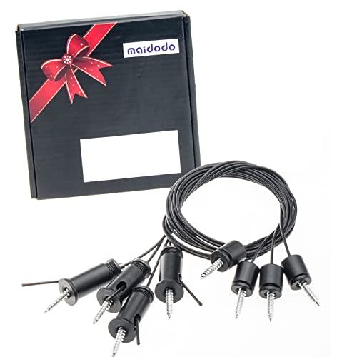 maidodo Seilaufhängung Edelstahl, stahlseil 1,5 mm, für Lampenaufhängung, led Befestigungsmaterial, höhenverstellbar, Elegante Drahtseil aufhängung (4 Stück Schwarz) Cover