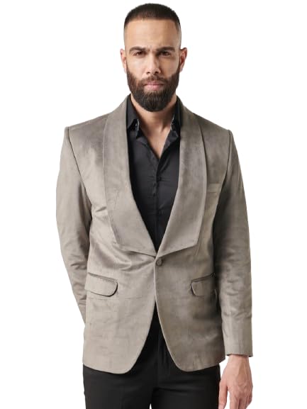 Image of MR BUTTON Grey Slim-Fit Single Breasted Broad Lapel Blazer