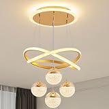 mfanchan Modern Gold LED Chandeliers, LED Pendant Light Dining Room Light Fixtures Over Table Adjustable Modern Chandeliers for Dining Room Kitchen Island Living Room Bedroom