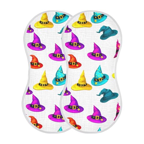 Witch Hats Baby Burp Cloths for Boys and Girls, Soft Muslin Spit Up Towels, 22"x11" Newborn Essentials for Feeding and Drooling, 4 Pack2