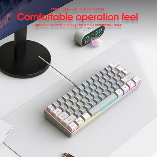 Image of Snpurdiri 60% Wired Gaming Keyboard, SmallUltra-Compact 61 Keys RGB Backlit 60 Percent Gaming Keyboard for PC /Mac Gamer, Typist, Travel, Easy to Carry on Business Trip(White-Grey)