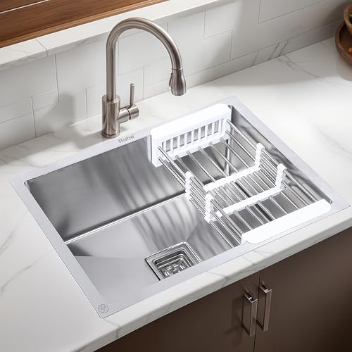 Image of Ruhe Handmade Single Bowl Kitchen Sink - 21x18x10 inches | 304-Grade Stainless Steel Sink Matte Finish | Kitchen Sink Including Coupling, Waste Pipe & Vegetable Washing Basket | 25 Year Warranty