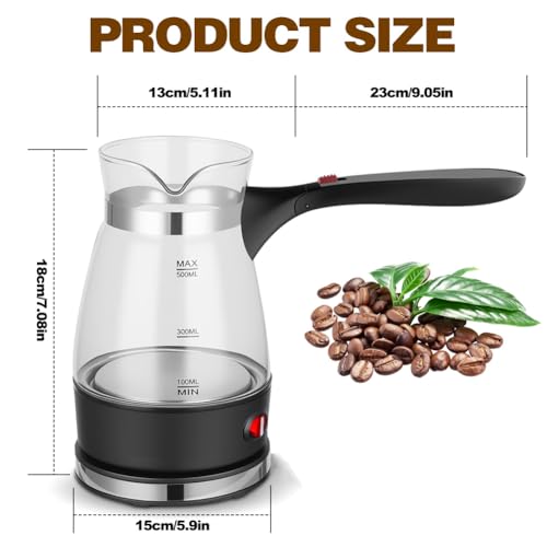 RANJIMA Elektrische Türkische Kaffeemaschine, Türkische Kaffeekocher mit Handgriff, 500ML Elektrische Kaffeekanne Espressokocher Turkish Coffee Pot für Tee Mocca Kaffee