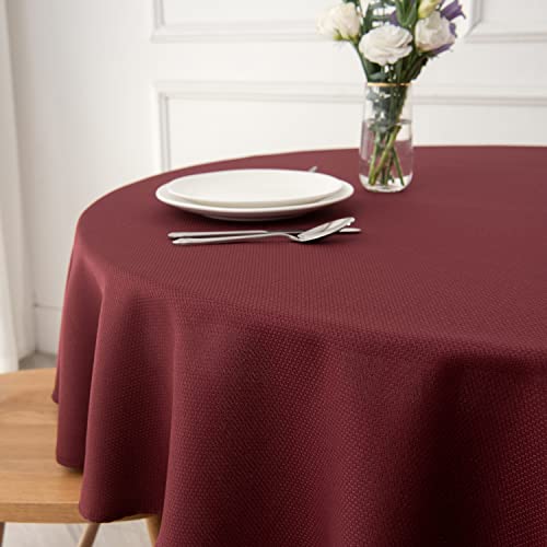 maxmill Round Textured Tablecloth Spill-Proof Wrinkle Free Soft Jacquard Table Cloth for Circular Table Cover, for Dining Room Buffet Banquet Parties Holiday Dinner, 70 Inch, Wine Red - Thumbnail 4
