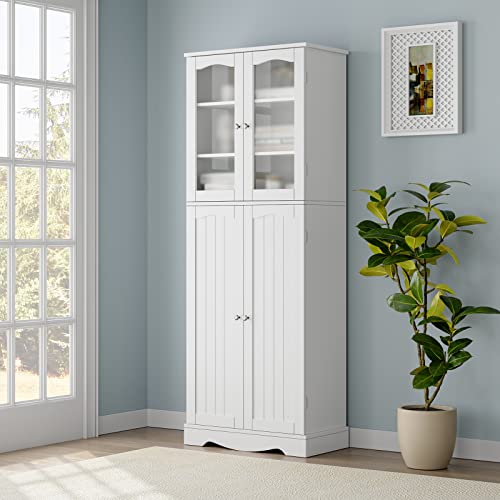 HORSTORS 64" Pantry Cabinet, Food Pantry, Freestanding Tall Storage Cabinet with Doors and Adjustable Shelves for Home Kitchen, Dining Room, Living Room, White