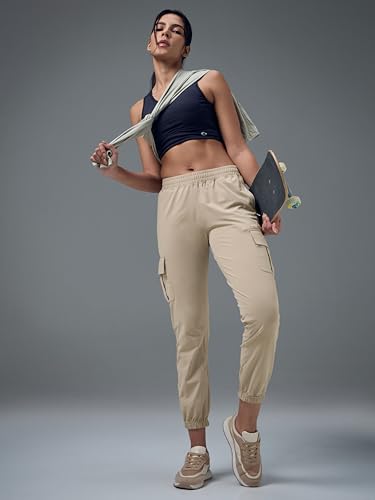 Image of Women's Polyester Regular Fit 4 Pocket Solid Cargo with SPF50+, 2 Way Stretch, UV Protection for Activewear, Regular Use