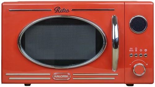 Kalorik Retro Mikrowelle Rot Vintage-Design mit Grillfunktion Digitale Steuerung MW2600DGR 1150W 12 automatischen Kochprogrammen Digitales LED-Display Timer Ø25 5cm 49 1×38 4×28 5cm