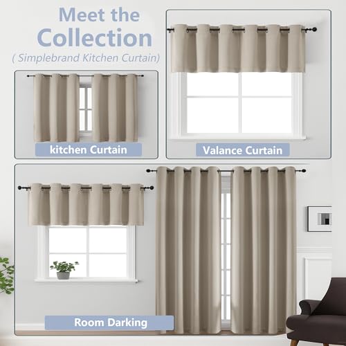 Image of Simplebrand Stone Window Valance for Kitchen 14 Inches Long 2 Panels Set, Room Darkening Valance Curtains for Living Room, Grommet Short Privacy Kitchen Curtains for Bedroom Kids Room, 40Wx14L