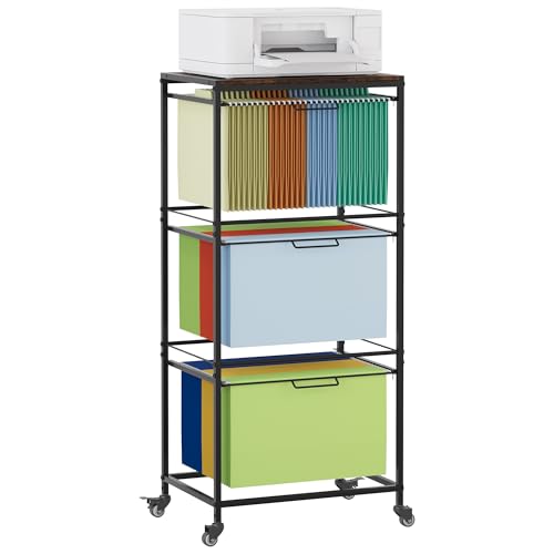 EasyPAG Rolling Hanging File Folder Cart, 3 Tier Metal Pull-Out