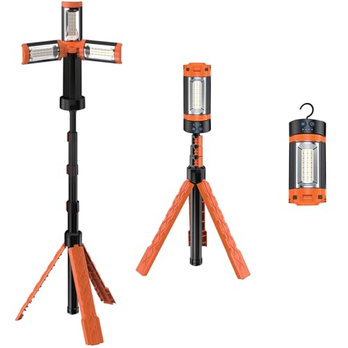 Crystals Rechargeable LED Work Light with Tripod Stand, 2500 Lumens Portable LED Cordless Adjustable Work Light, Emergency Light & Power Bank for Garage, Camping, Outdoor Job Site, Workshop, Picnic
