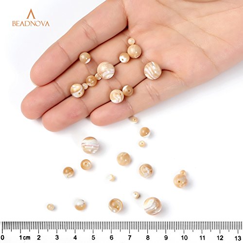 Image of BEADNOVA Natural Mother of Pearl Nacre Conch Shell Beads Natural Crystal Beads Stone Gemstone Round Loose Energy Healing with Crystal Stretch Cord for Jewelry Making (10mm, 36-38pcs)